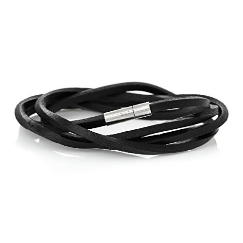 Cowhide Leather Bracelet Black Cord End Clasp 79cm(31 1/8″)