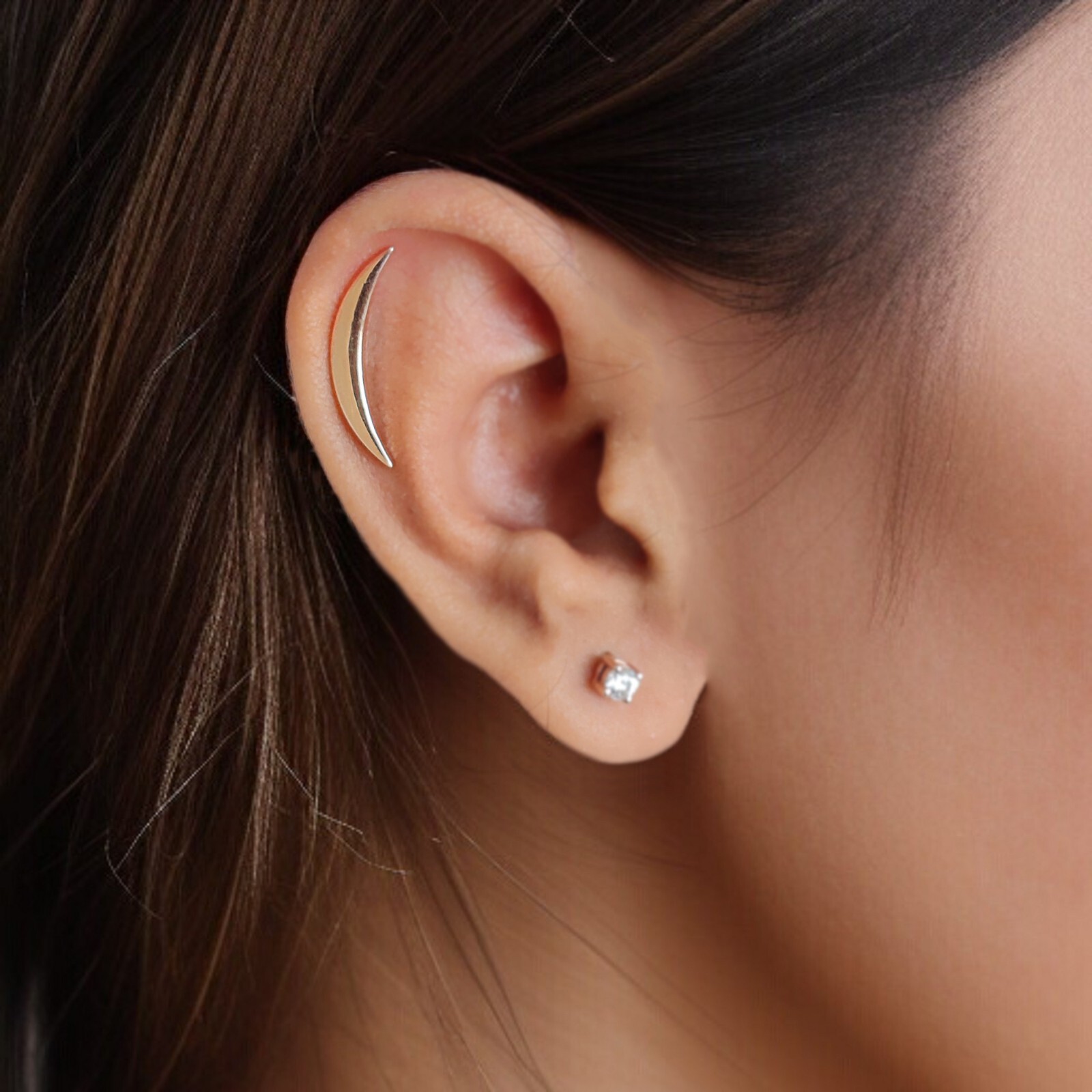 Cartilage Earring Crescent Moon Helix Earring Silver Minimalist Stud Ear Cuff