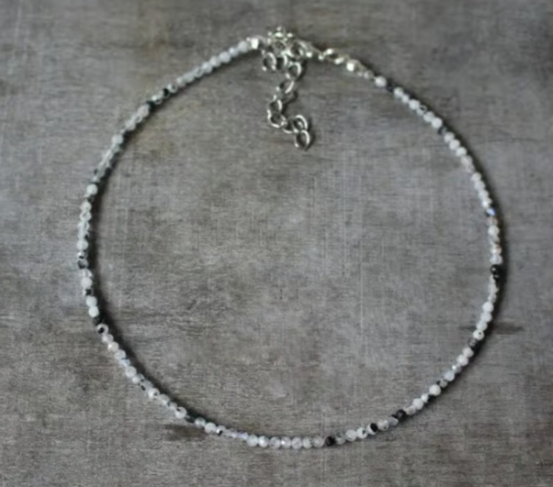 Natural Black Spot Moonstone Choker Beads Healing Crystal Minimalist Necklace