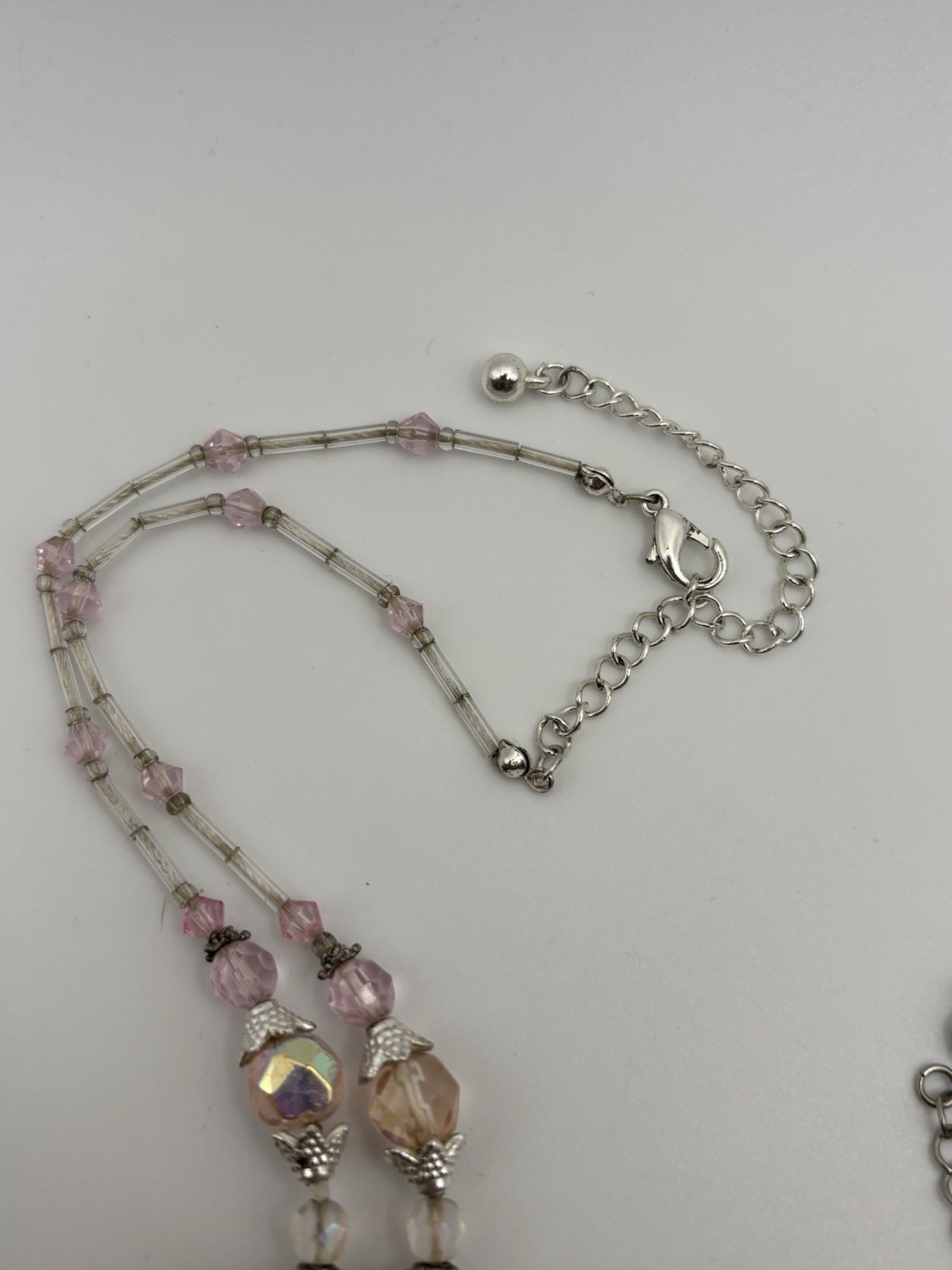 Lot of 2 Pastel Pink Glass Bead Necklaces – Venetian Style Foil & Teardrop Drops