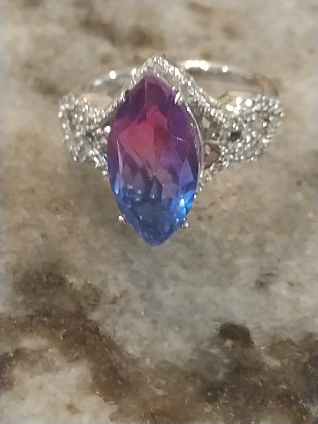Midnight Fuchsia Quartz, White Zircon Ring in Rhodium/SSilver,sz7, 5.0 CTS.