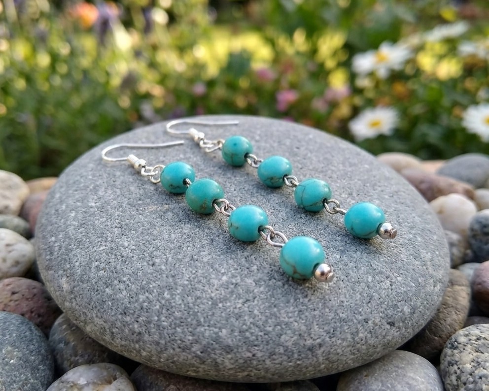 Turquoise BLUE Beaded Dangle DROP Earrings