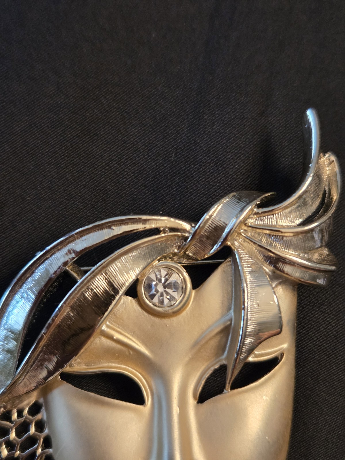 Vintage, Marti Gras Mask Brooch with Matte & Satin