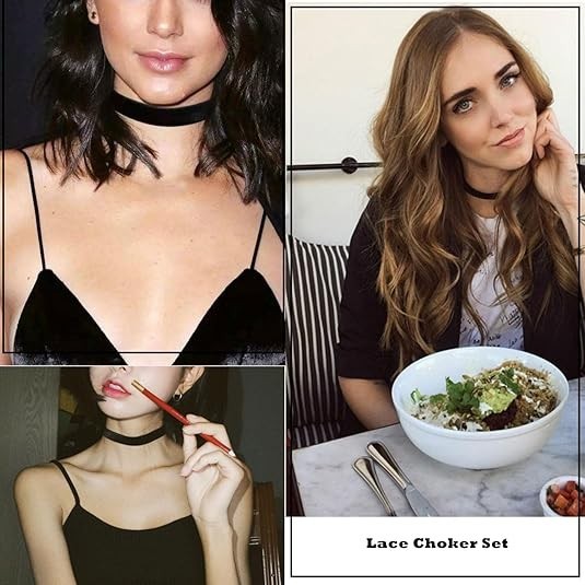 4PCS Black Choker for Women Black Lace Velvet Chocker Set Layered Classic Choker