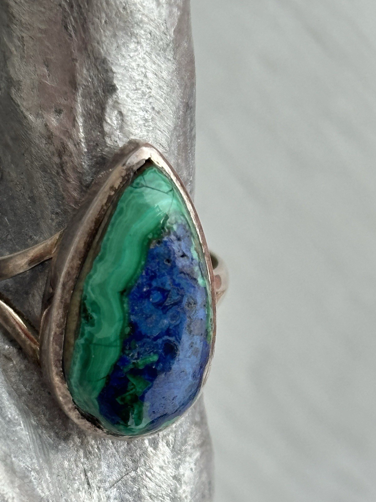 Handmade Sterling Silver Azurite Malachite bezel set gemstone ring size 9