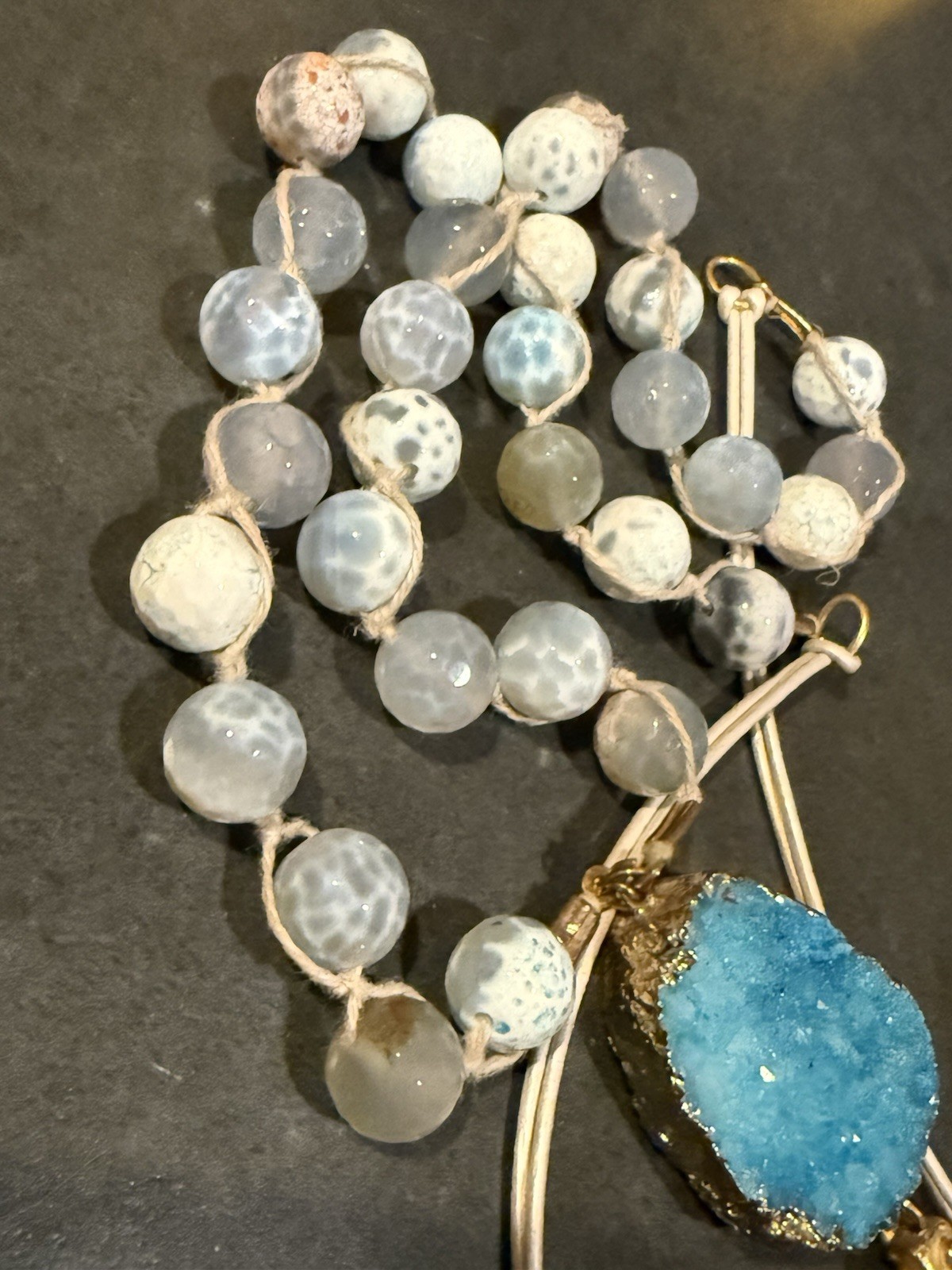 Susan Shaw Druzy Stone Tassel Necklace Blue Stone 33 To 35 In Adj