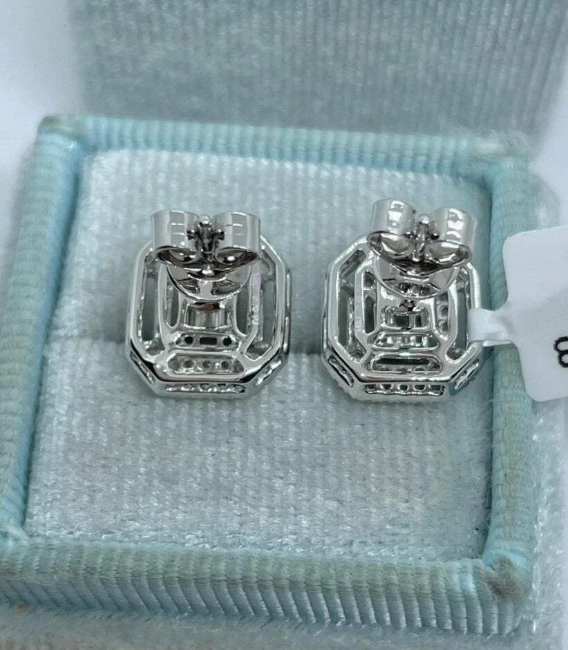 14K White Gold Plated 1.50Ct Round Simulated Diamond Double Halo Stud Earrings