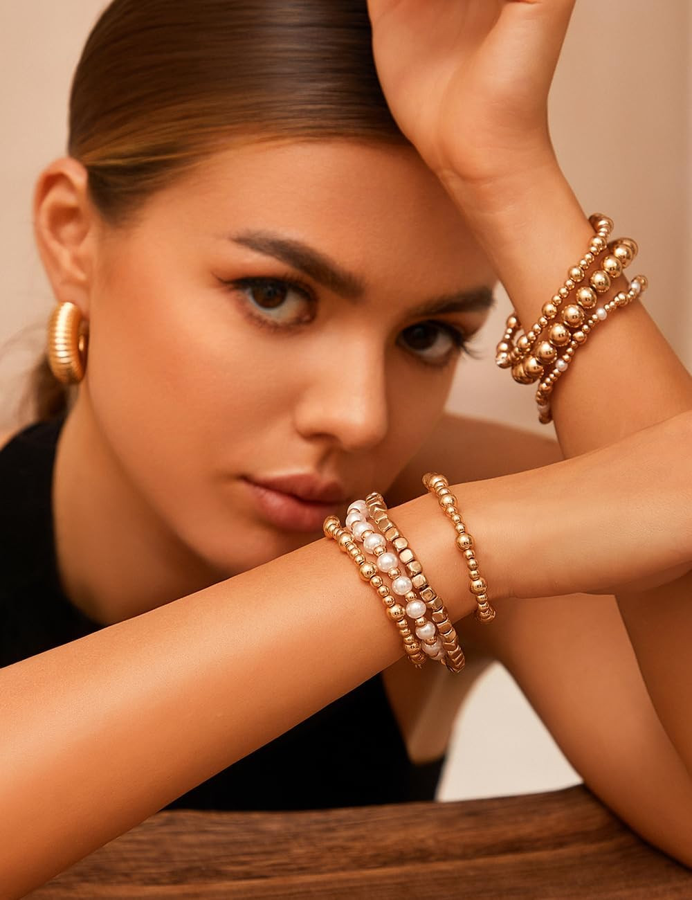 Gold Bracelets for Women Gold Bracelet Stack Pearl Beaded Bracelets for Women St