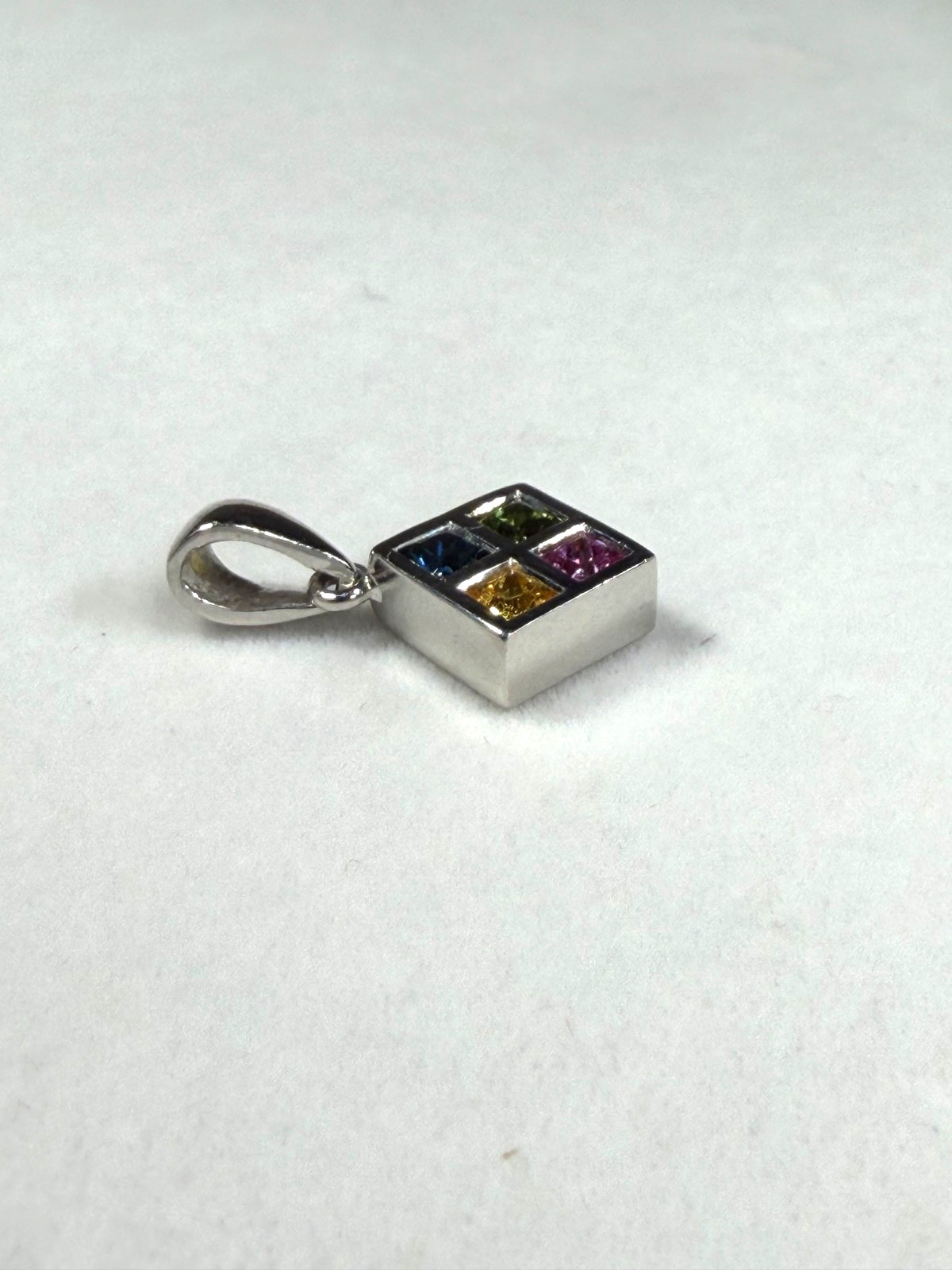 950 Platinum Multi Color .80ctw Blue Green Yellow Pink Sapphire Pendant