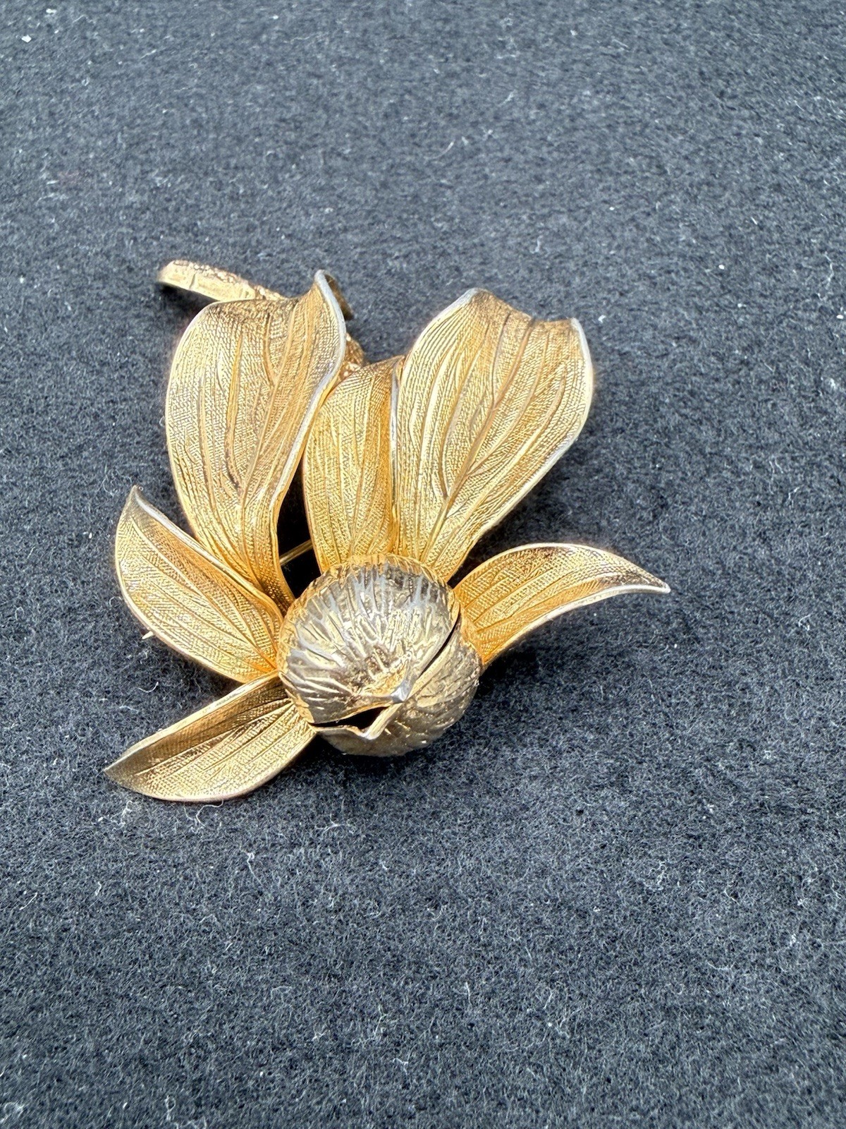 Christian Dior Henkel & Grosse Signed 1961 Gold Tone Rose Bud Leaf Stem Brooch
