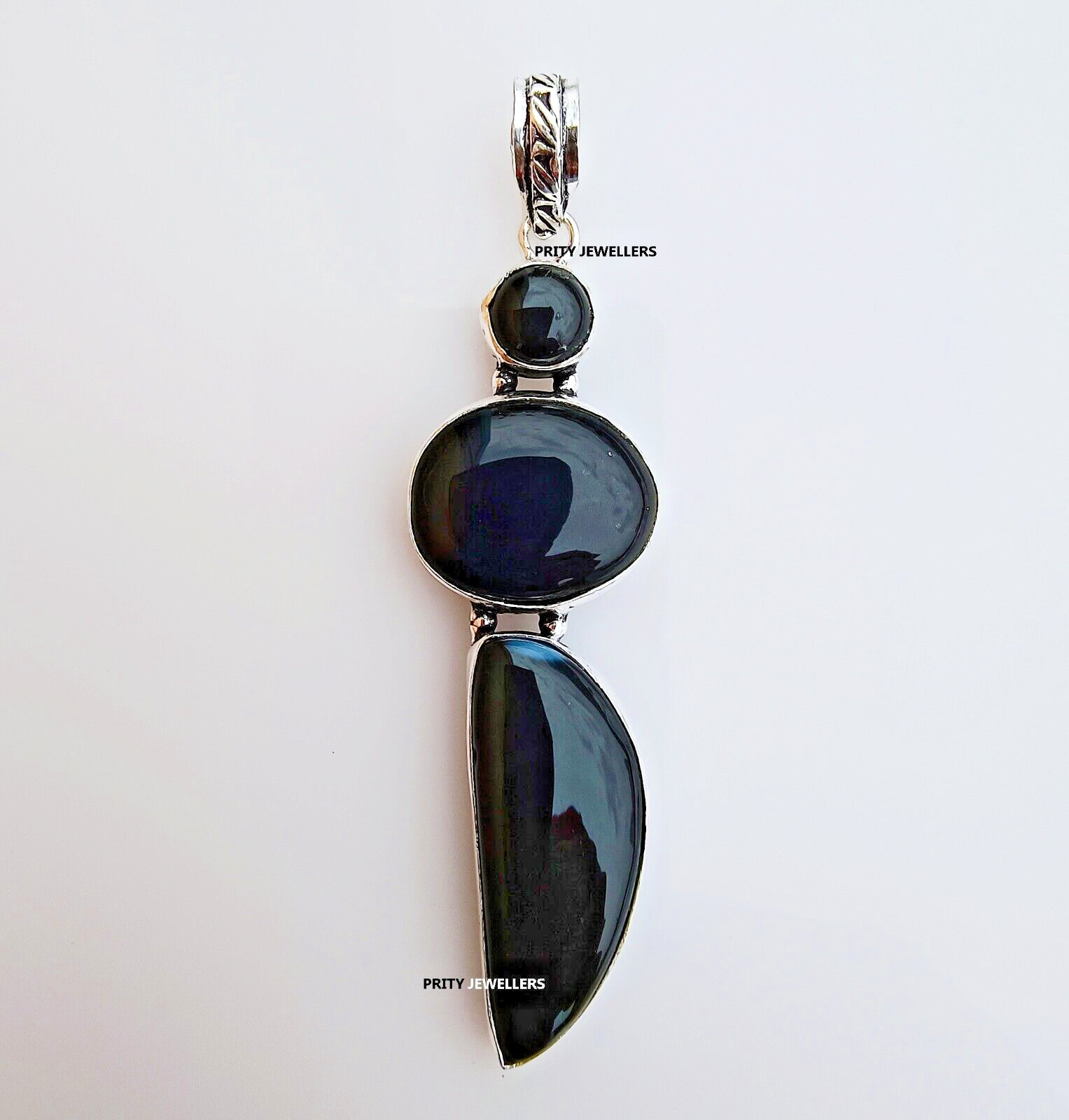 Black Onyx Silver Plated Pendent, Handmade Unisex Adults Large 3.14″ Inch Locket