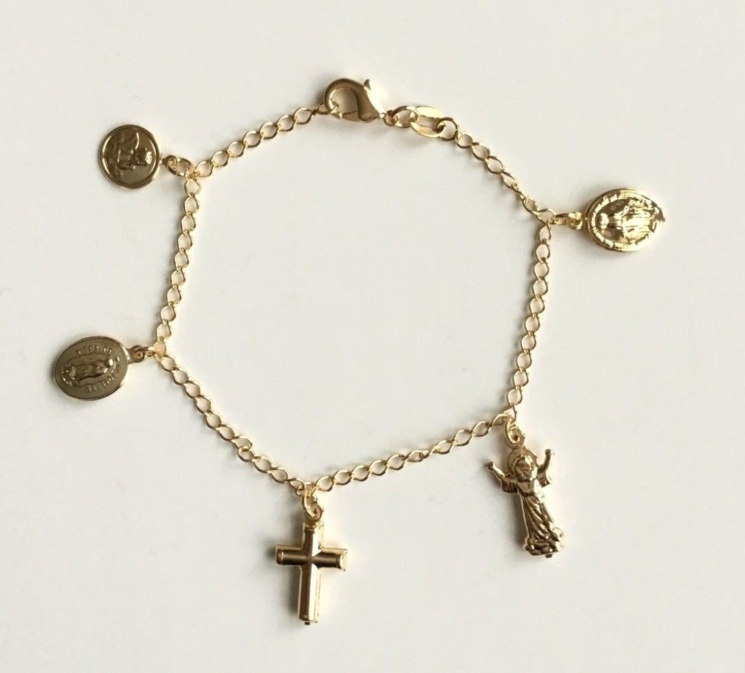 14K GOLD PLATED GUADALUPE,CROSS BRACELET ADULT /PULSERA BUENA SUERTE – BR179
