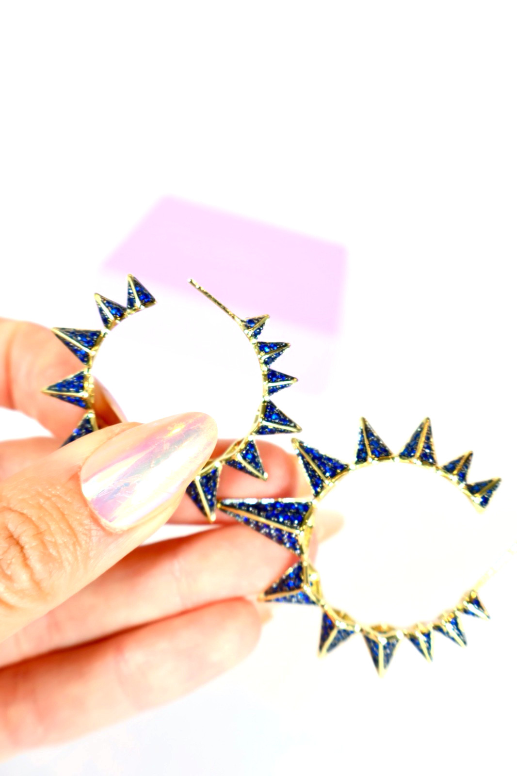 Melinda Maria Gabriella Spiked Hoop Earrings, Pave Blue Sapphire Stones, 0015