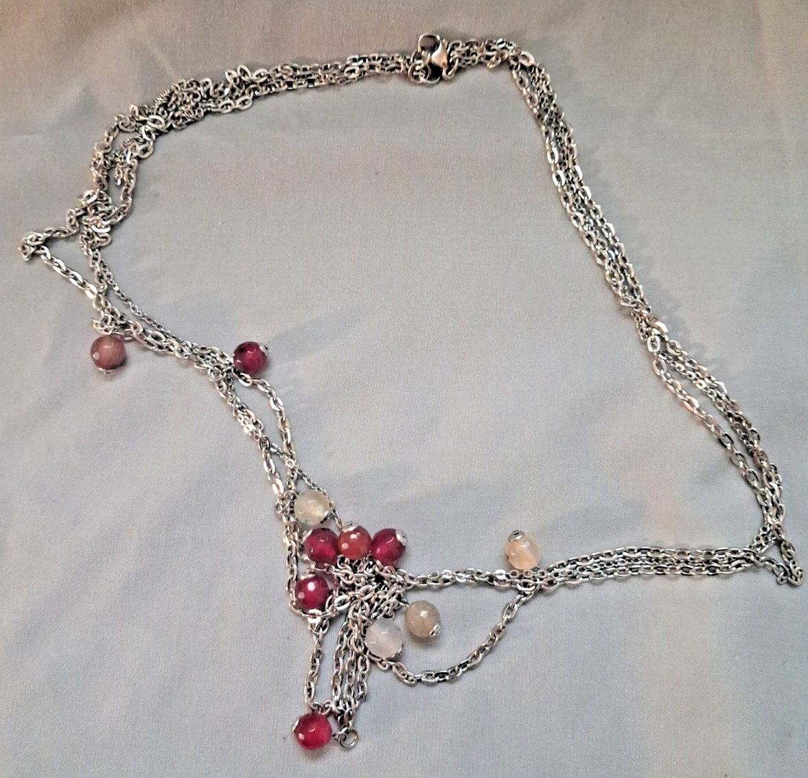 36″ Chisel Stainless Steel Multi Triple Strand Red Pink Bead Long Necklace