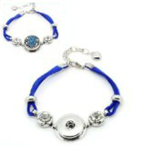 Blue Velvet Chunk Lobster Clasp Bracelet & Extender Chain Fits Snaps Chunk Butto