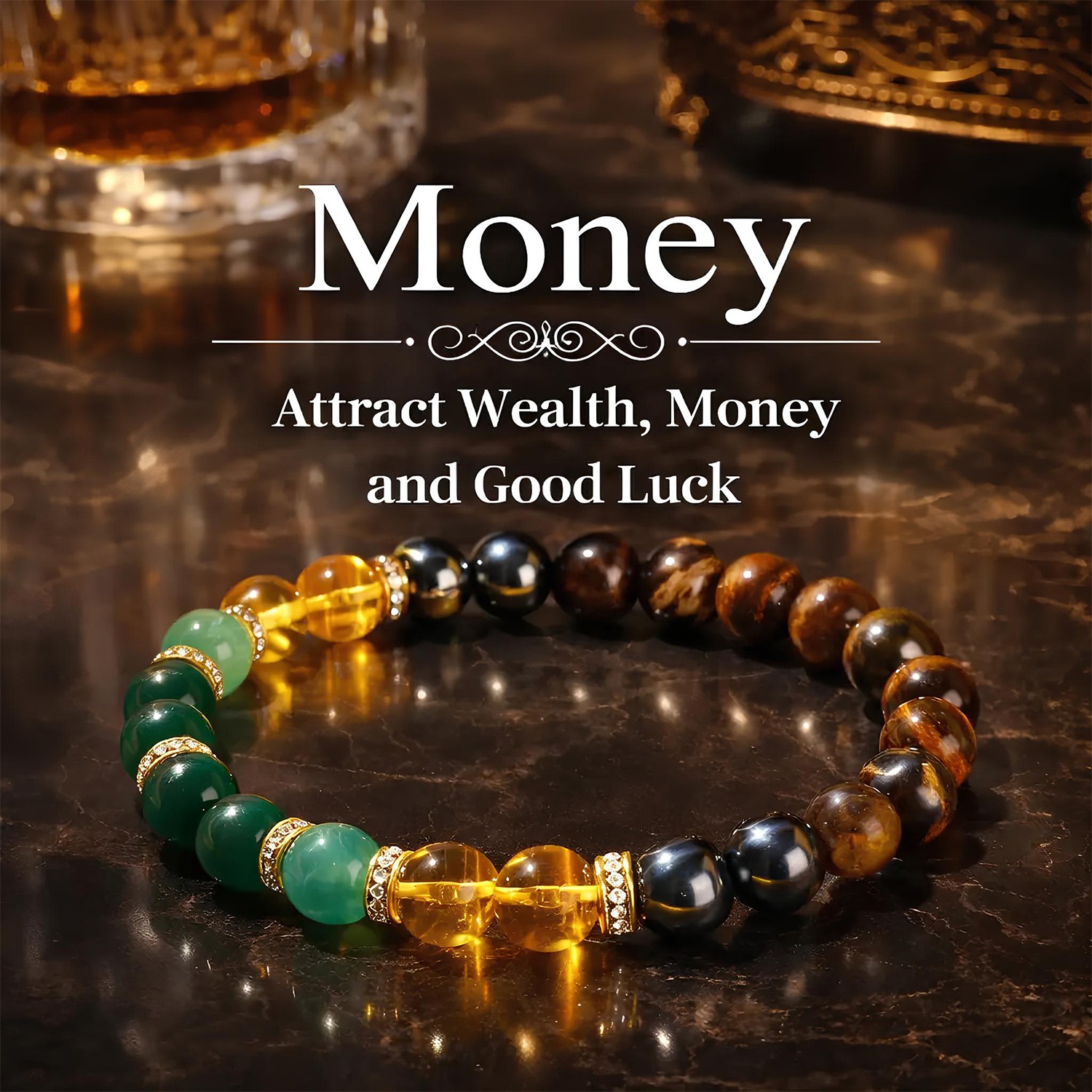Stretchable Money Gemstone Bracelet Beads Attract Wealth for Women Men Gifts