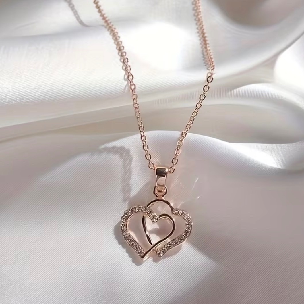 Double Heart Pendant Lariat Necklace Minimalist Women’s Jewelry J23
