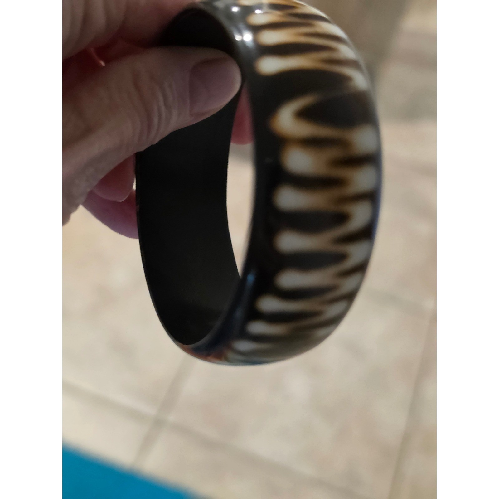 Vintage Brown Cream Batik Drip Pattern Chunky Bangle Bracelet Statement