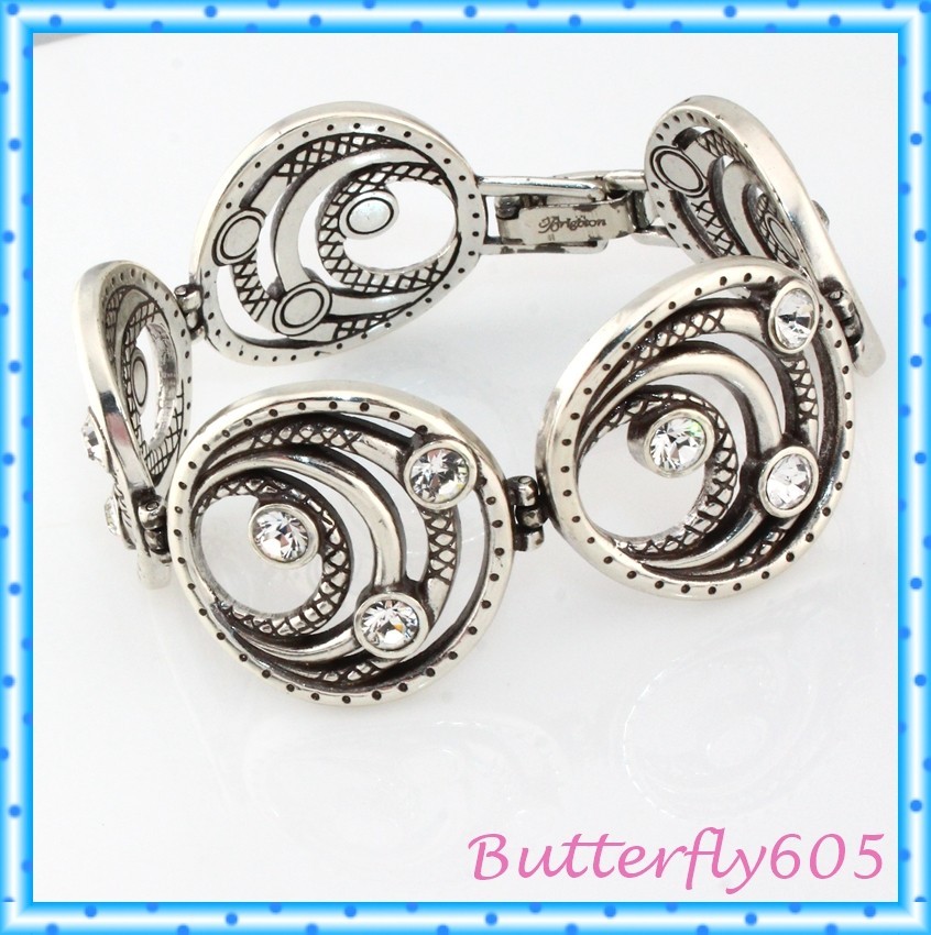 Brighton Solar Rings Silver Crystal Fold Over Clasp Bracelet 7″