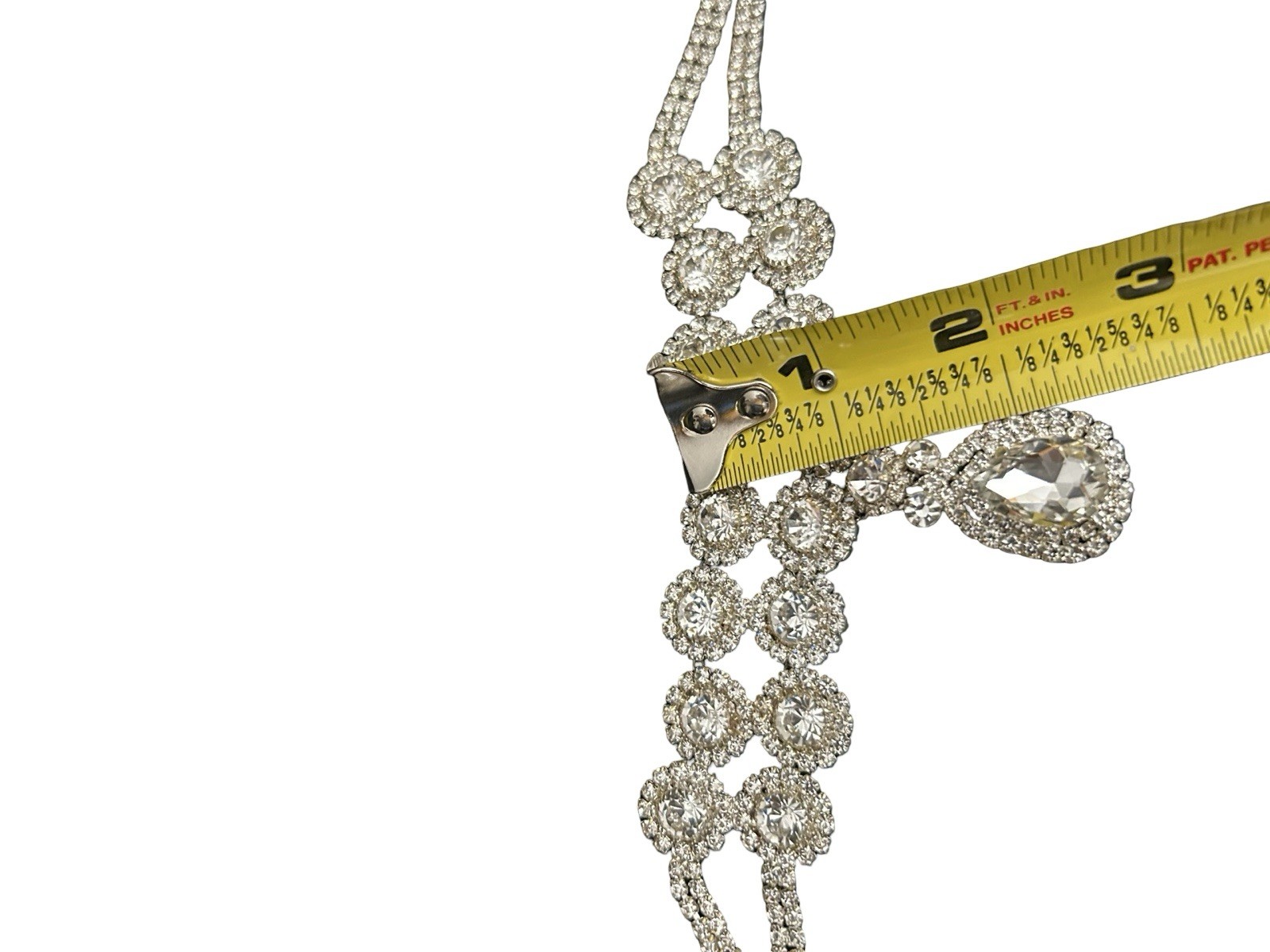 Double Circle Rhinestone Crystal Choker Statement Necklace Teardrop Pendant