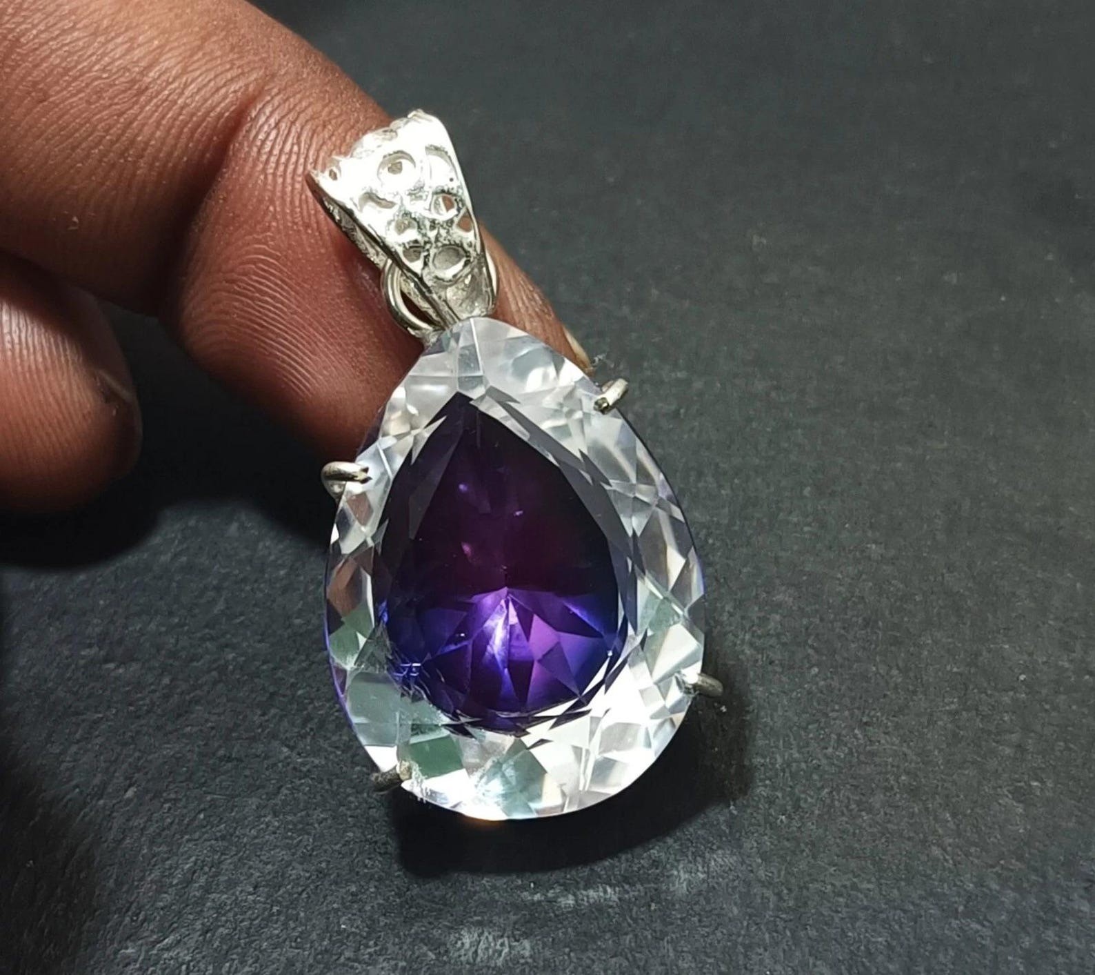 Bi-Color Pitambari Sapphire Pear Cut Natural 25.40 Ct+ 925 Silver Pendant Gem
