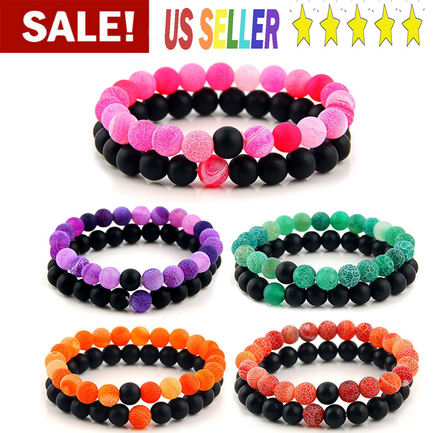 Wholesale 50 Pcs Natural Stone Bracelets Men’s Chakra Healing Power Bangles Lot