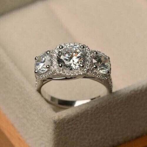 2.10CT Cubic Zirconia 3 Stone Wedding Engagement Ring in 935 Argentium Silver