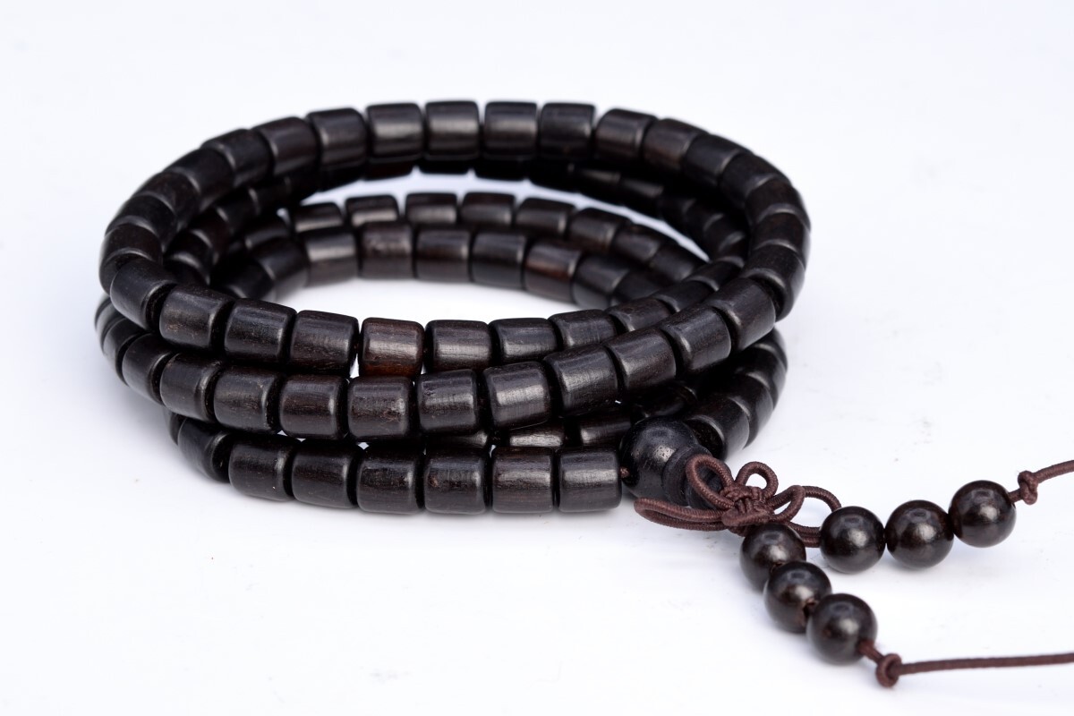 8x8MM 108 Pcs Ebony Blackwood Mala Beads Natural Wood Round Tube Beads 33″