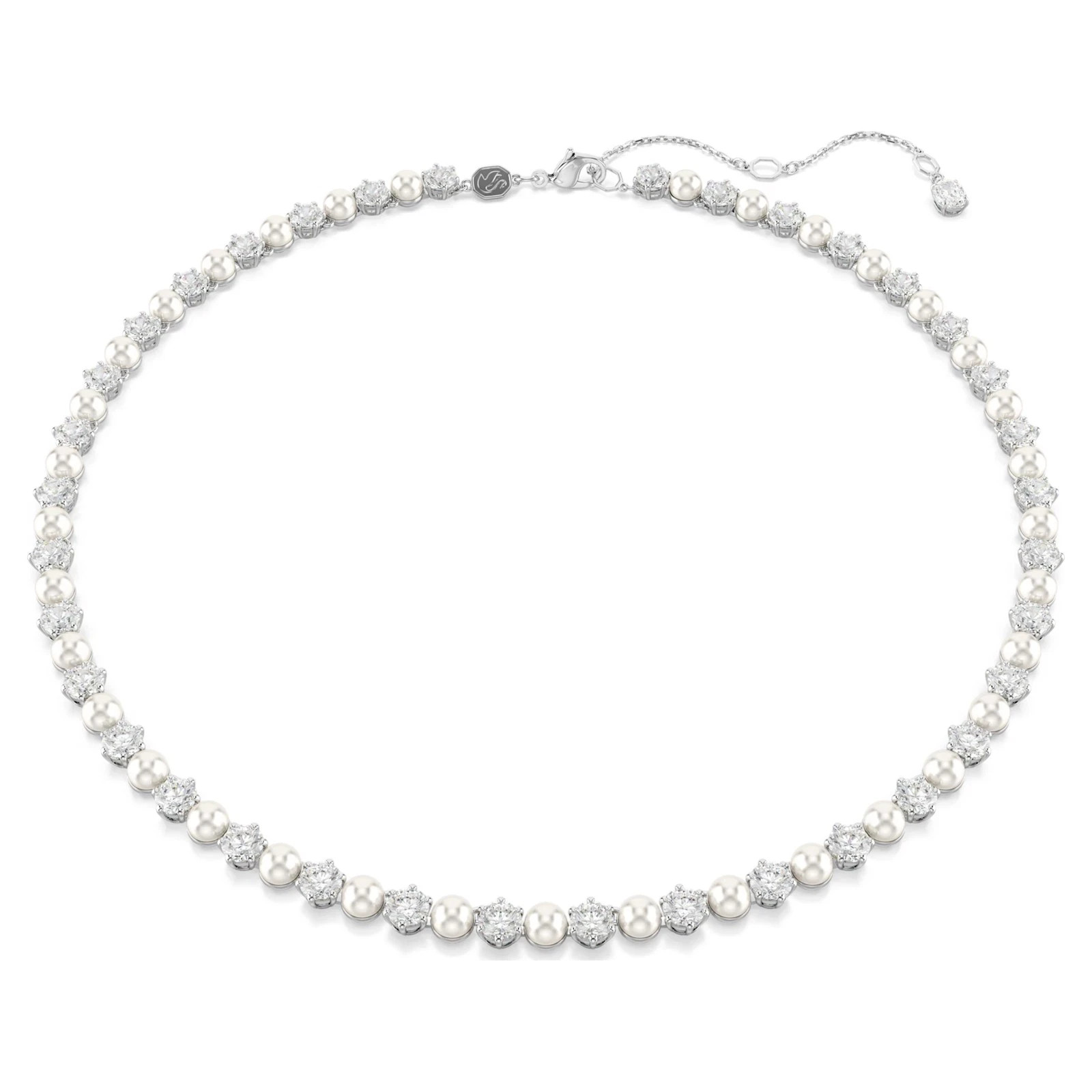 Swarovski Matrix Tennis Necklace, Crystal Pearl, Round Cut, White 5689623