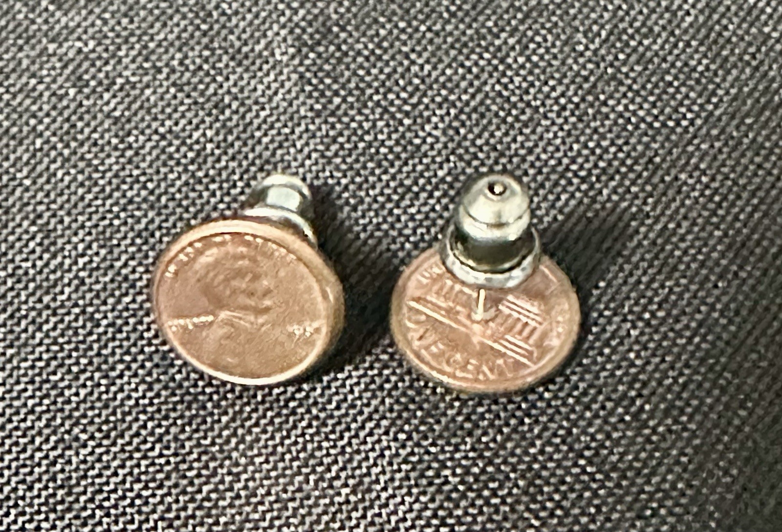 Miniature Lincoln Head Penny Pierced Earrings Small 3/8″ Studs “1964”