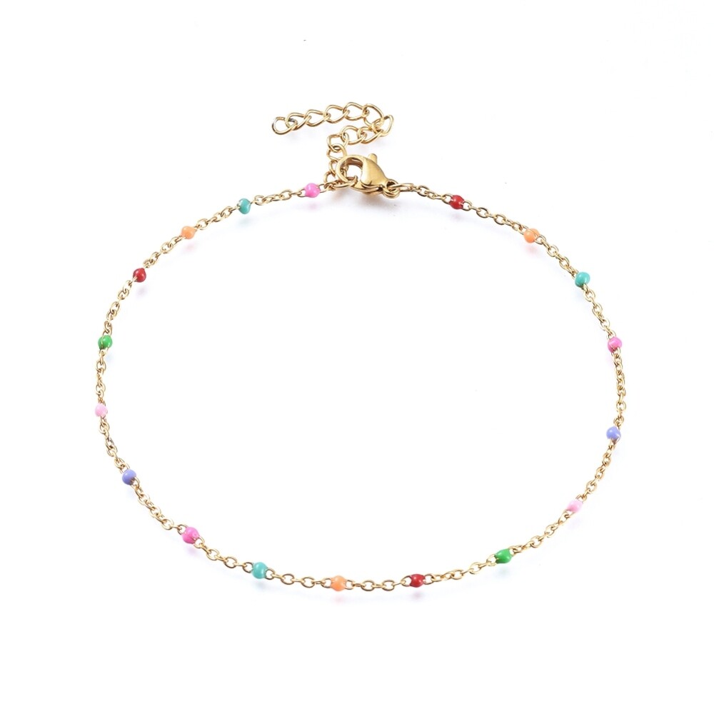 Stainless Steel Cable Chain Anklet Bracelet Enamel Gold 9″ 23cm 1.5~2mm Z226