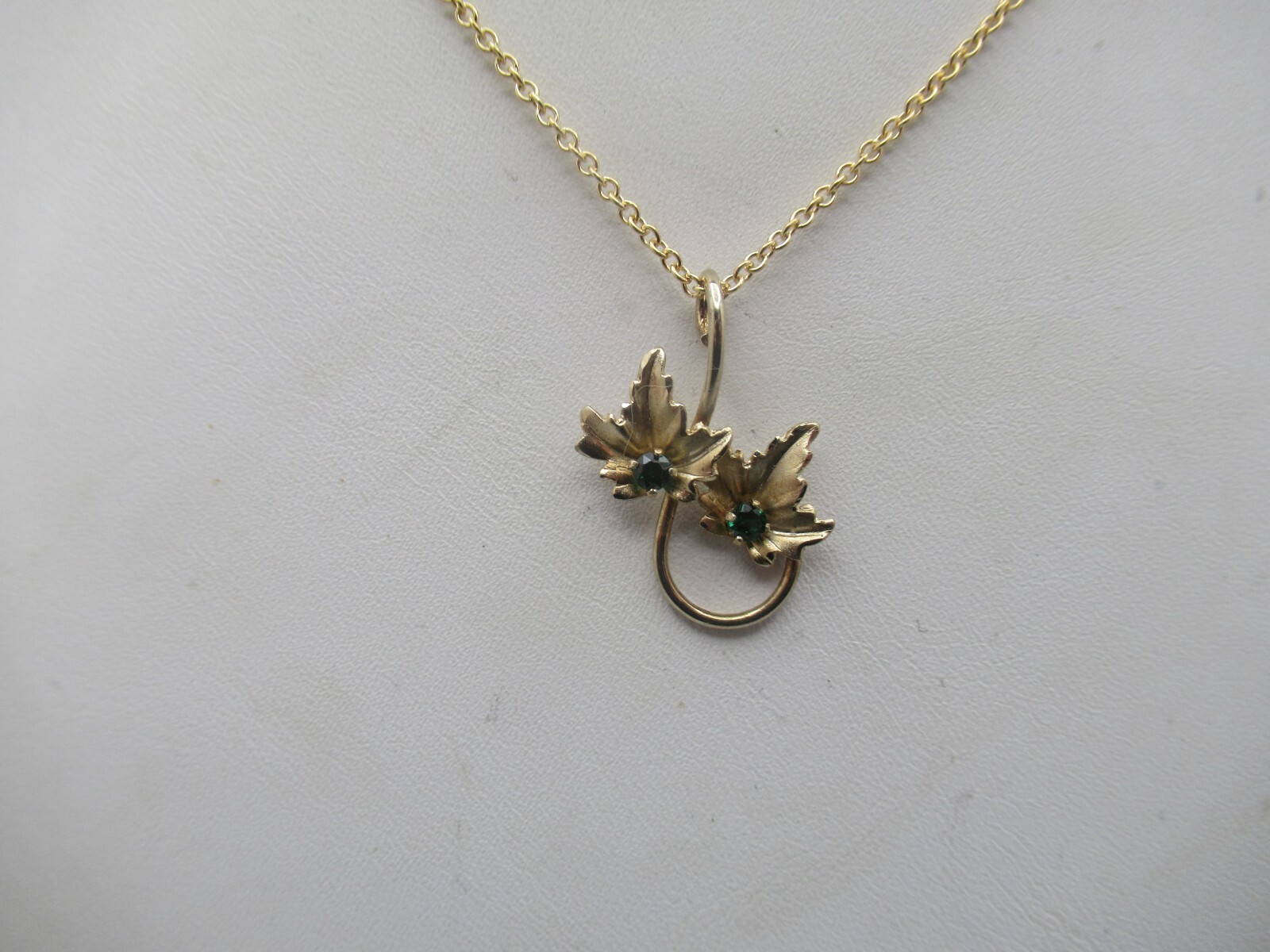 Yellow Gold Plated Man Made Emeralds Leaf Necklace