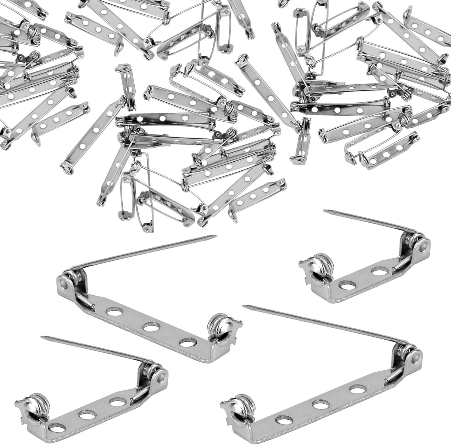 30 Pcs Brooch Pins, Silver Bar Pins, Secure Back Clasp with Back Bar Fastener, P