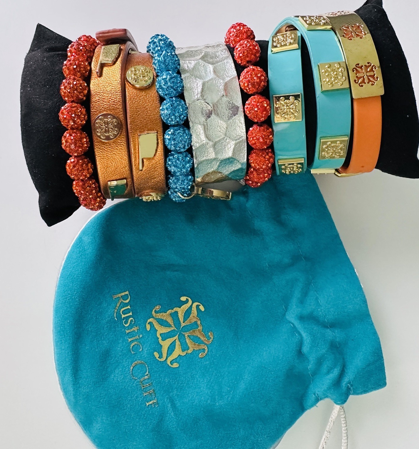 Rustic Cuff Bracelet Lot 7pc Emerson Meagen Wrap Turquoise Orange Hammered Cuff