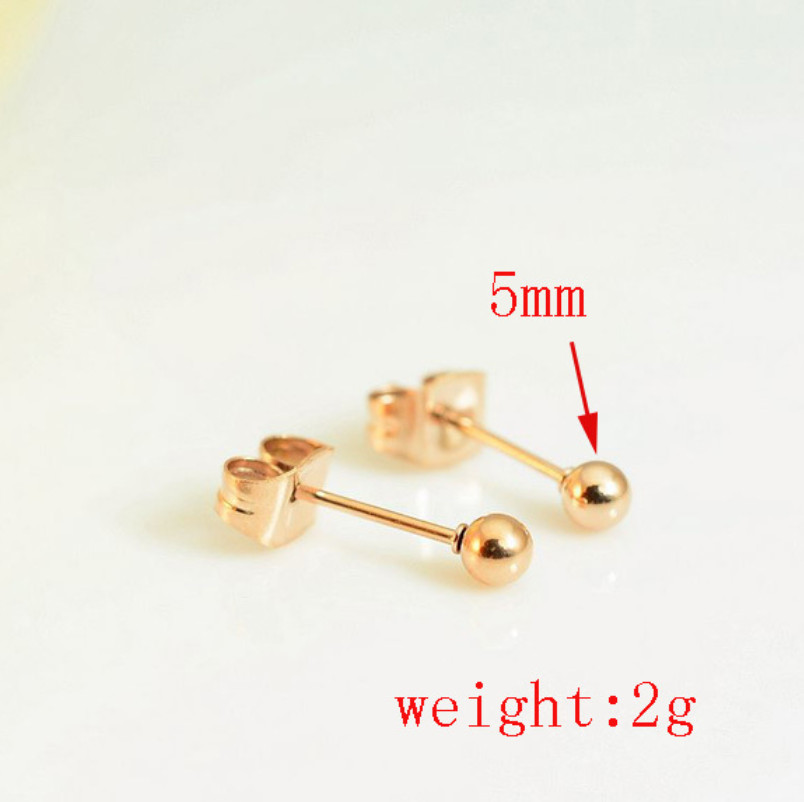 Round Polish Ball Rose gold Silver Black Stainless Steel Stud Earrings S15