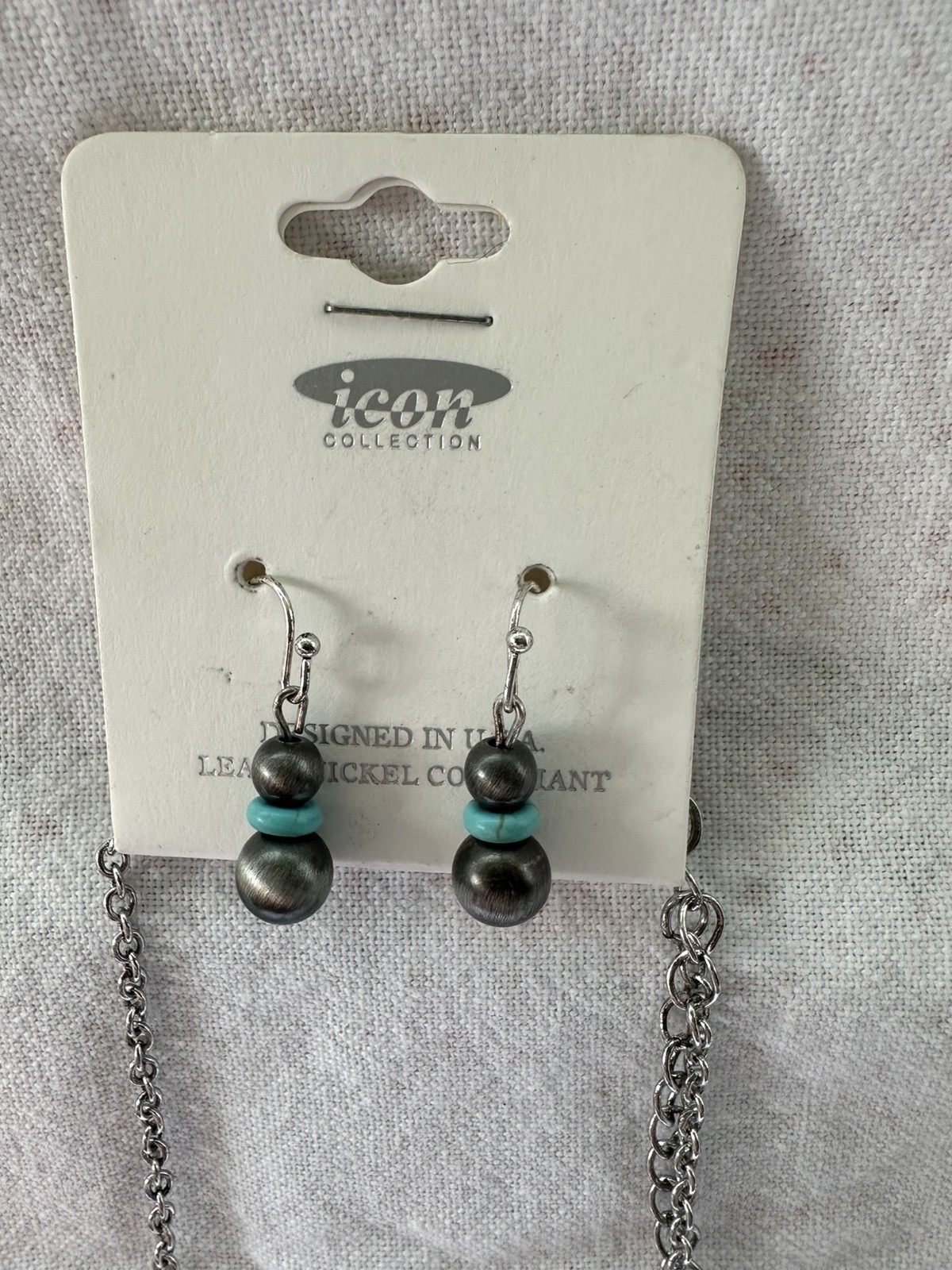 Icon Collection Silver-Tone Bead Necklace & matching earrings Turquoise accents
