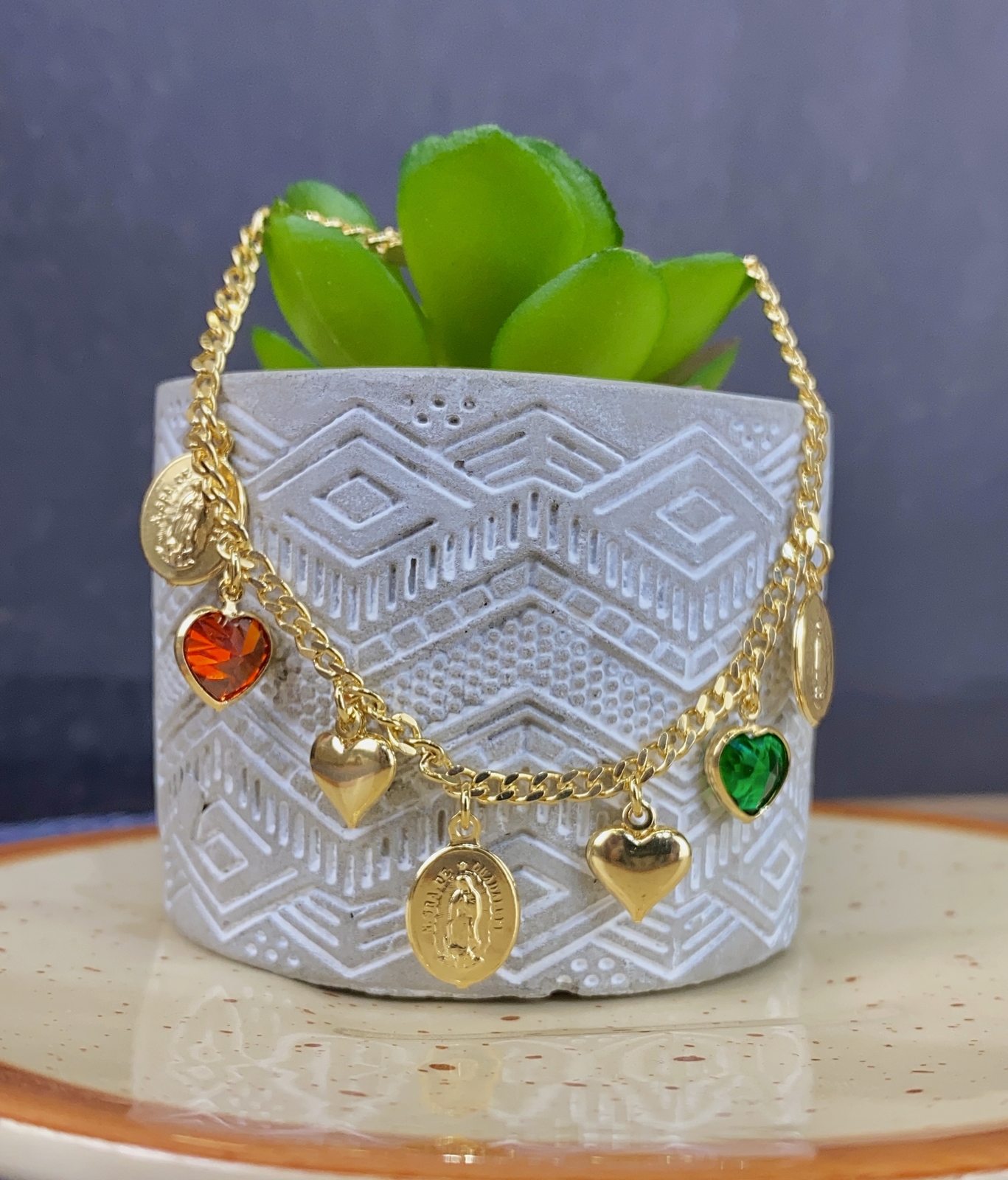 Pulsera de Corazon Virgen de Guadalupe para Mujer / Bracelet Heart CZ 7.5″ Gifts