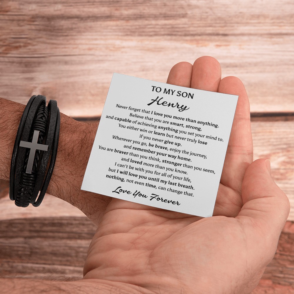 To My Son Cross Bracelet Christmas Birthday Graduation Gift for Teen Boys Men