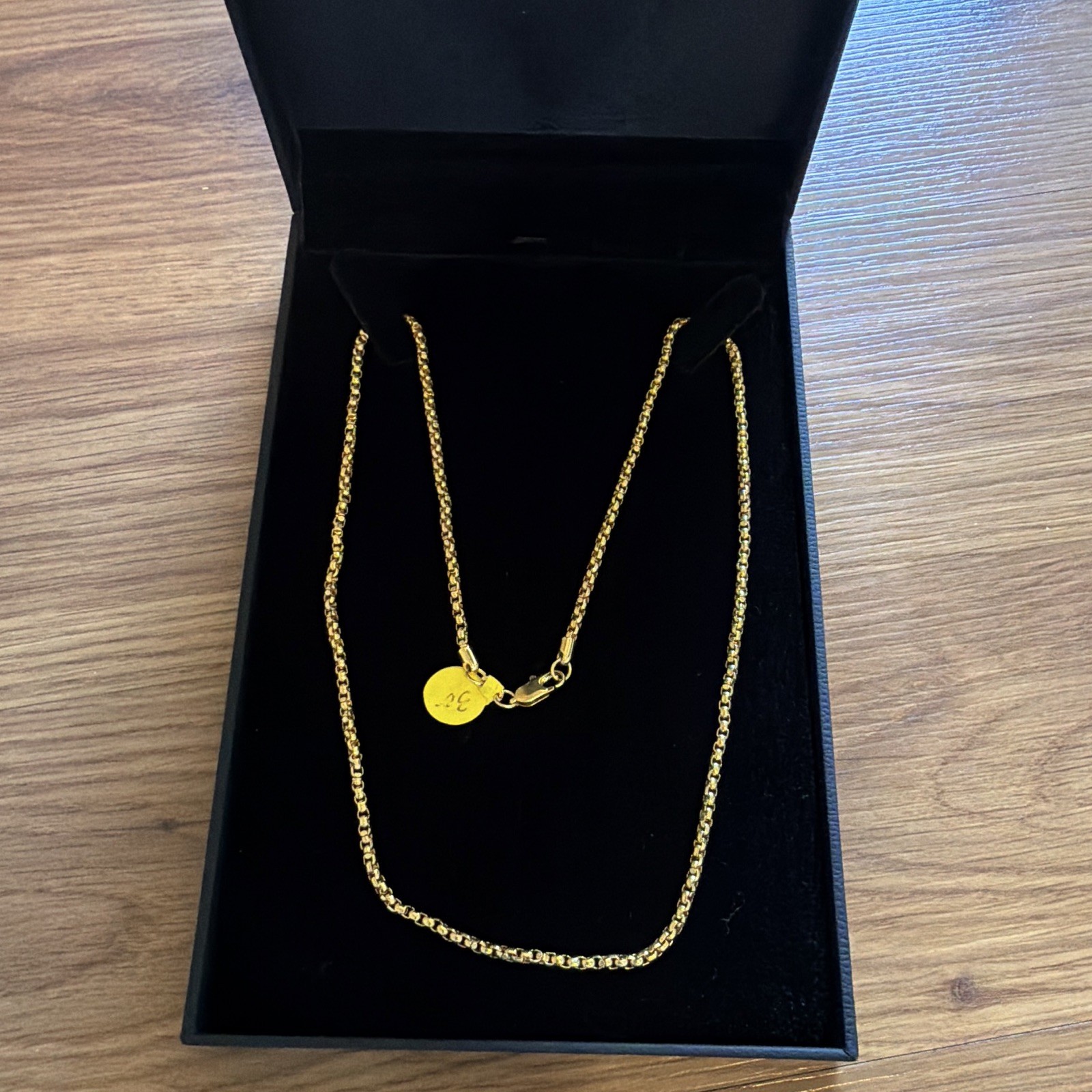 Gold platted Box Chain Necklace, 30 in, Lobster Clasp, Metal, No Stone
