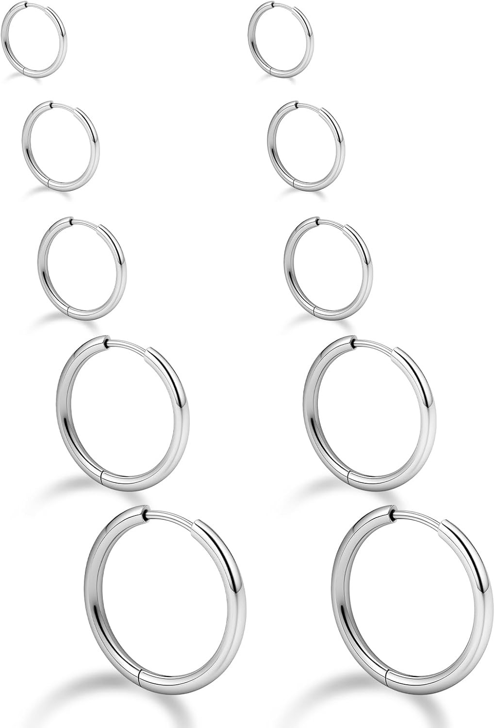 5 Pairs Hoop Earrings for Men Women, 316L Surgical Stainless Steel Small Huggie