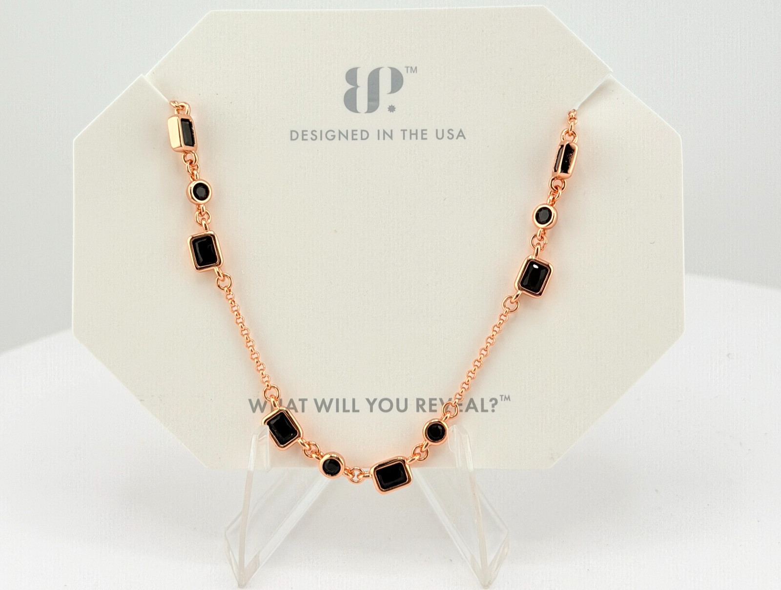 Bomb Party Necklace “A Poem Around The Neck” NK66461 Black Onyx on Rose Gold