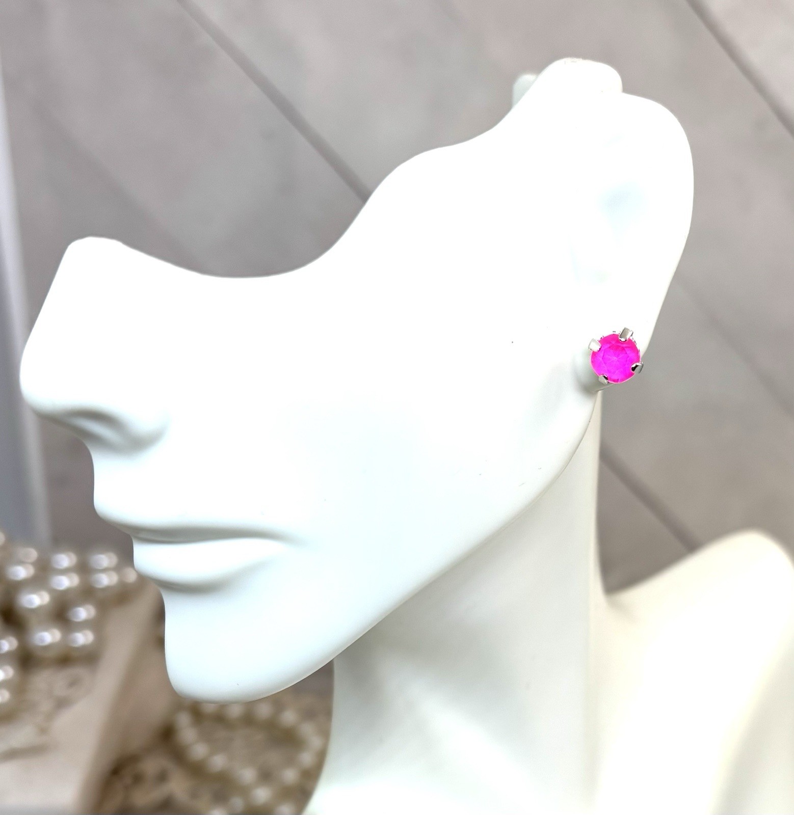 6mm Neon Pink Stud Shiny Silver Plated Cup Chain Earrings