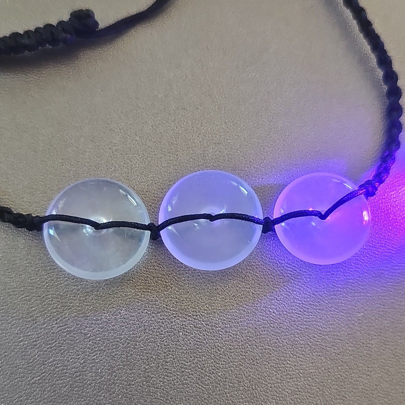 Adjustable Black Cord Necklace 3 Clear Round Glass Peace Pendant Slide Closure