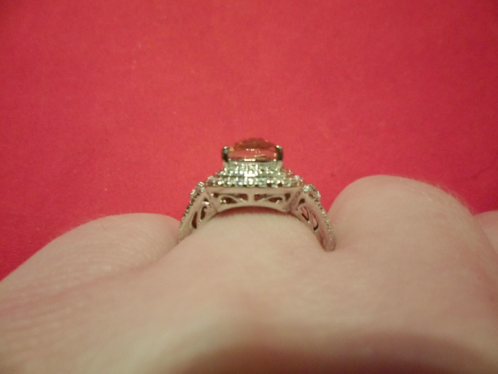 Champagne Quartz Ring w/White Topaz Accents in Platinum Overlay-Size 7-3.11 CTW