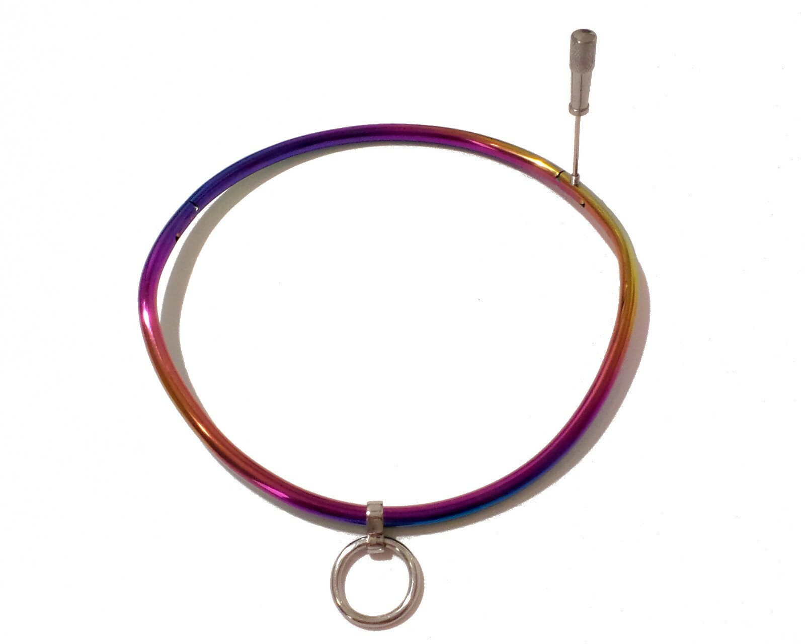 16″ 6mm Rainbow Petite Thin Locking Collar Stainless Curved Choker Collar w/Ring