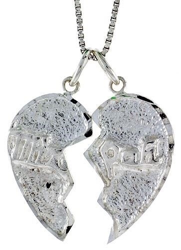 925 Sterling Silver Mizpah Broken Heart Charm Pendant, 7/8″ Tall