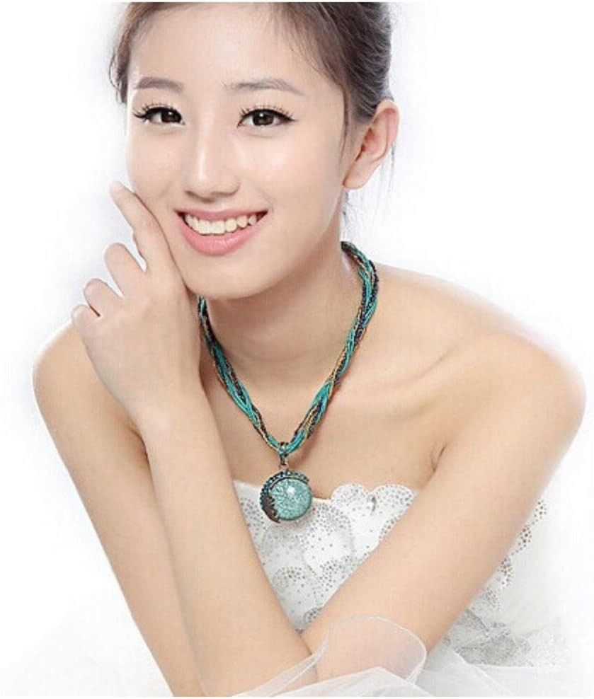Vintage-Inspired Turquoise Necklace with Adjustable Rope Chain – Women’s Fashion