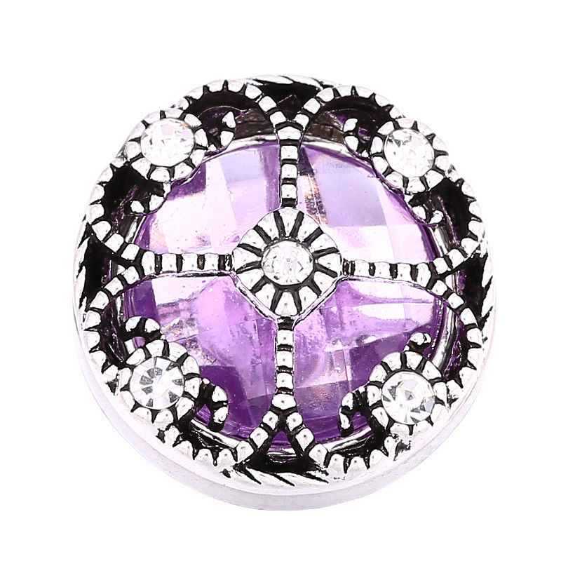 Purple Hollow Box Crystal Button Charm for Noosa Ginger Snaps etc. Jewelry 18mm