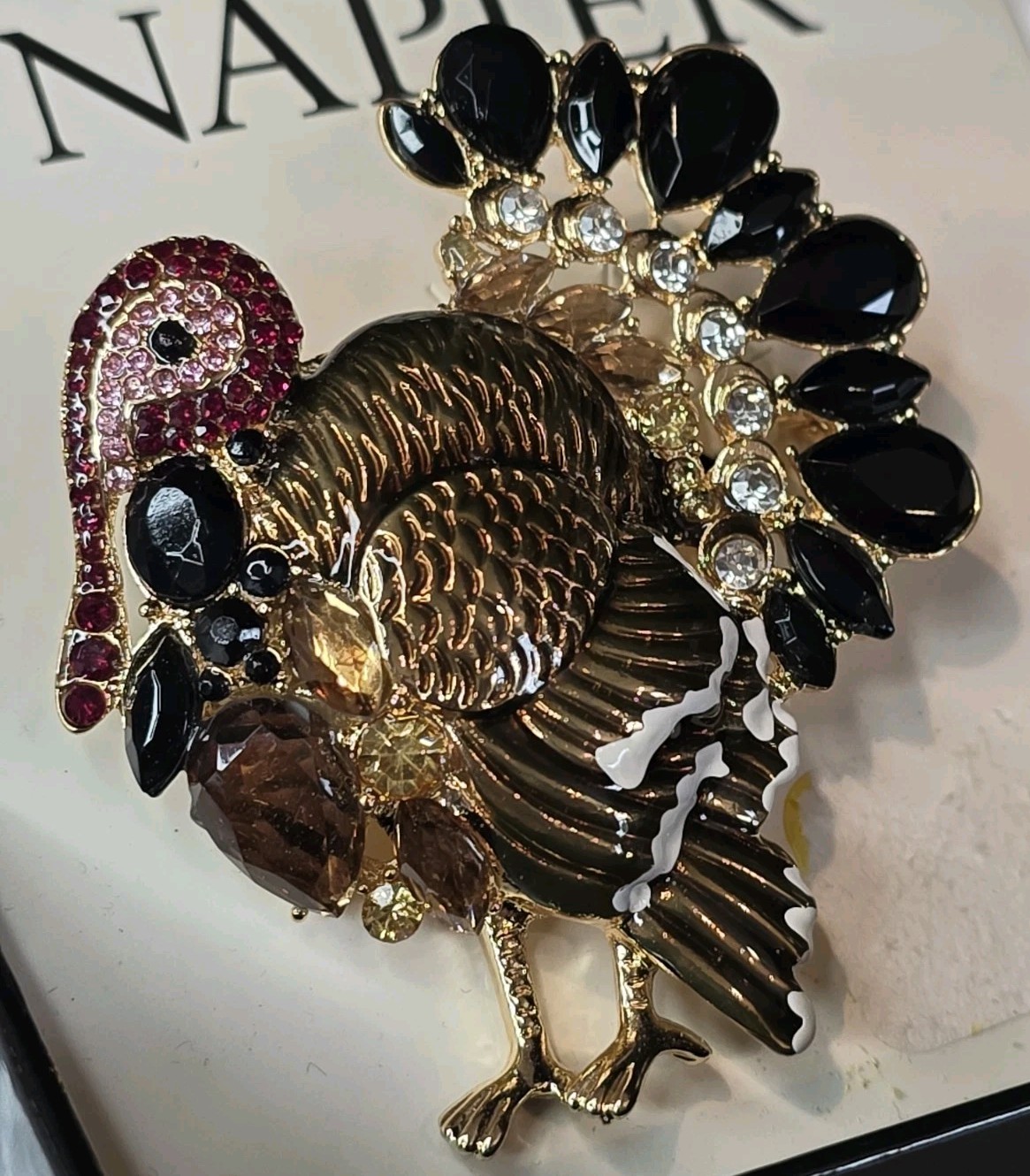 Napier Rhinestone Turkey Thanksgiving Harvest Fall Autumn Gobbler Brooch Pin NEW