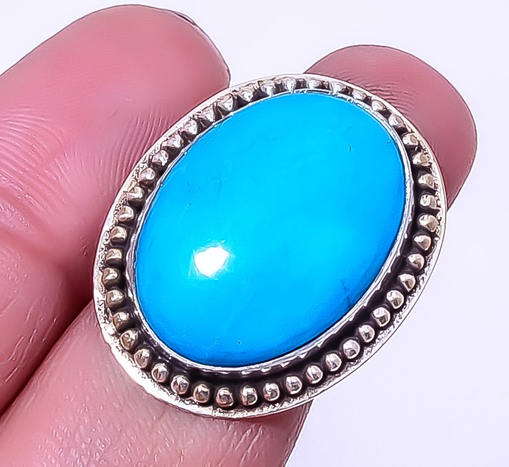 Magnesite Turquoise Gemstone 925 Silver Plated Ring s.5.5 R1270-35